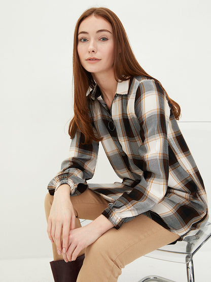 Plaid Long Sleeve Viscose Women's Shirt Tunic