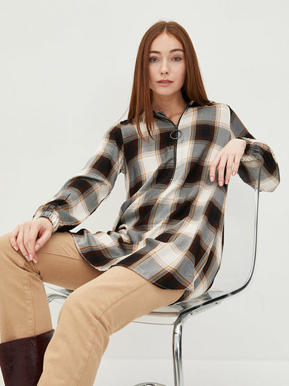 Plaid Long Sleeve Viscose Women's Shirt Tunic