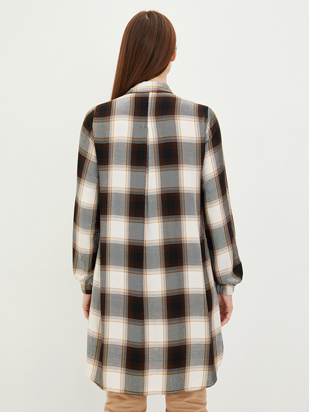 Plaid Long Sleeve Viscose Women's Shirt Tunic