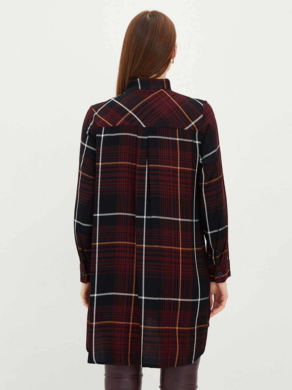 Magnificent Collar Plaid Long Sleeve Viscose Women's Tunic