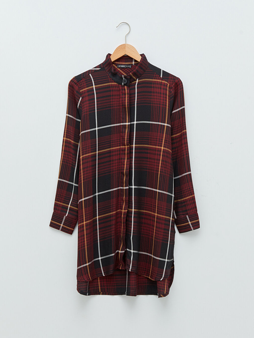 Magnificent Collar Plaid Long Sleeve Viscose Women's Tunic