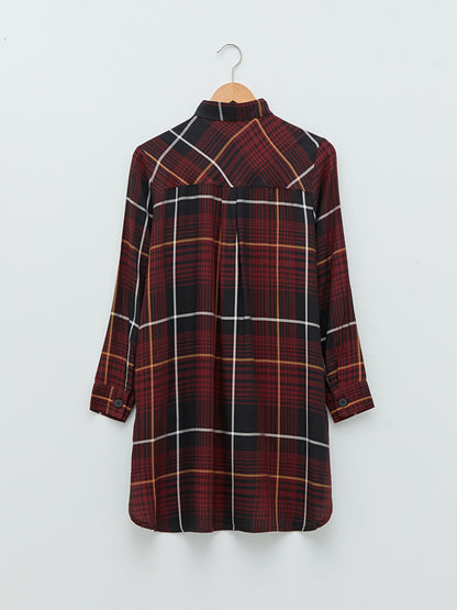 Magnificent Collar Plaid Long Sleeve Viscose Women's Tunic