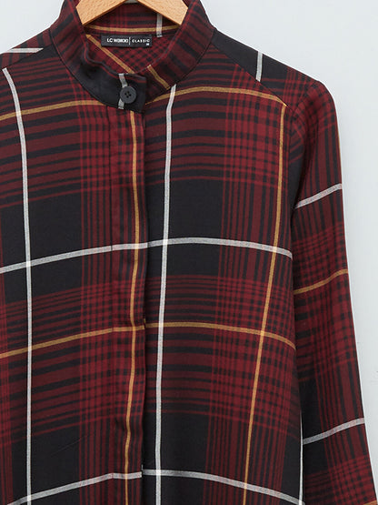 Magnificent Collar Plaid Long Sleeve Viscose Women's Tunic