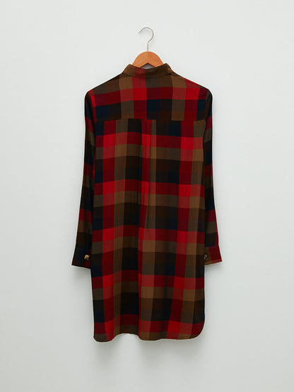 Magnificent Collar Plaid Long Sleeve Viscose Women's Tunic