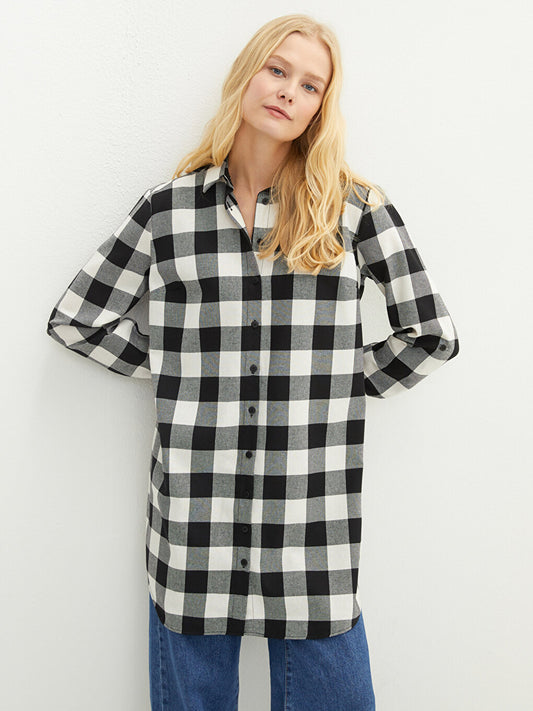 Plaid Long Sleeve Gabardine Women's Shirt Tunic