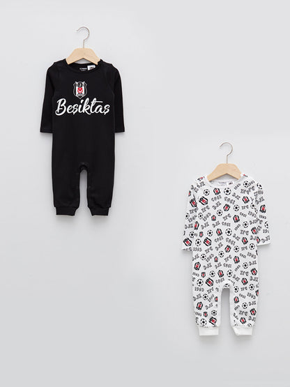 Crew Neck Long Sleeve Beşiktaş Printed Baby Boy Fan Overalls 2-pack