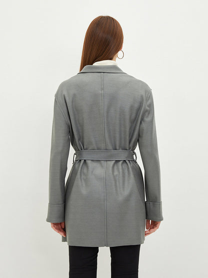 Jacket Collar Flat Waist Belted Pocket Detailed Long Sleeve Slim Women's Cashmere Coat