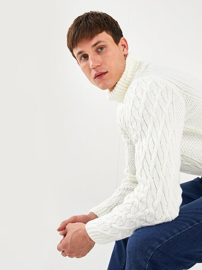 Turtleneck Long Sleeve Self-Patterned Men's Knitwear Sweater