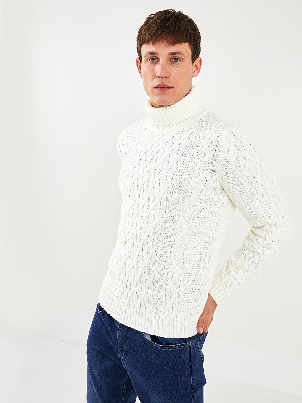 Turtleneck Long Sleeve Self-Patterned Men's Knitwear Sweater