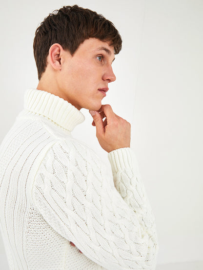 Turtleneck Long Sleeve Self-Patterned Men's Knitwear Sweater