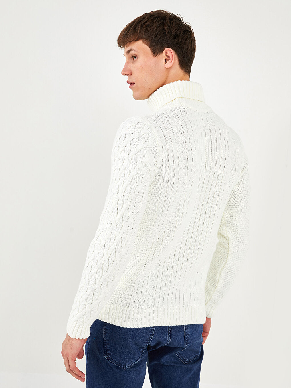 Turtleneck Long Sleeve Self-Patterned Men's Knitwear Sweater