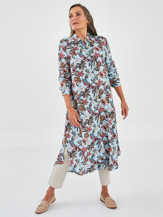 Floral Long Sleeve Viscose Women's Shirt Tunic