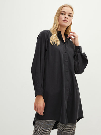 Plain Long Sleeve Poplin Women's Shirt Tunic