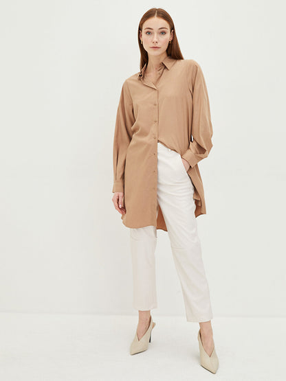 Plain Long Sleeve Poplin Women's Shirt Tunic