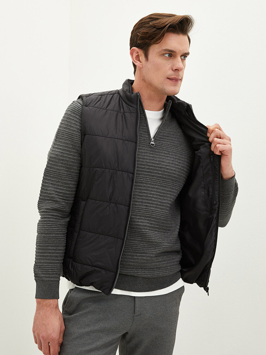 Slim Fit Stand Collar Men's Puffer Vest