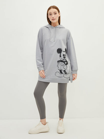 Hooded Mickey Mouse Printed Long Sleeve Oversize Women's Sweatshirt Tunic