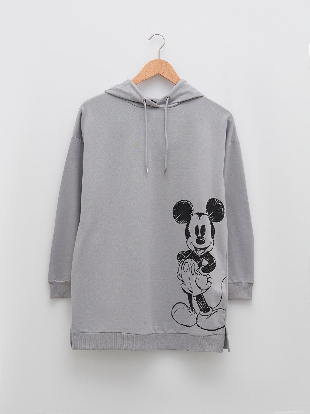 Hooded Mickey Mouse Printed Long Sleeve Oversize Women's Sweatshirt Tunic