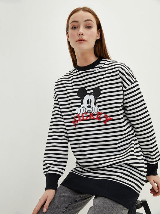 Crew Neck Mickey Mouse Printed Long Sleeve Women's Sweatshirt Tunic