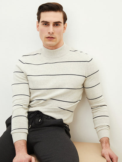 Half Turtleneck Long Sleeve Striped Men's Knitwear Sweater