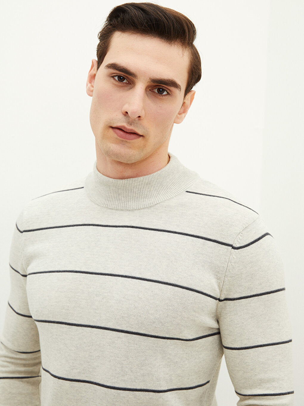 Half Turtleneck Long Sleeve Striped Men's Knitwear Sweater