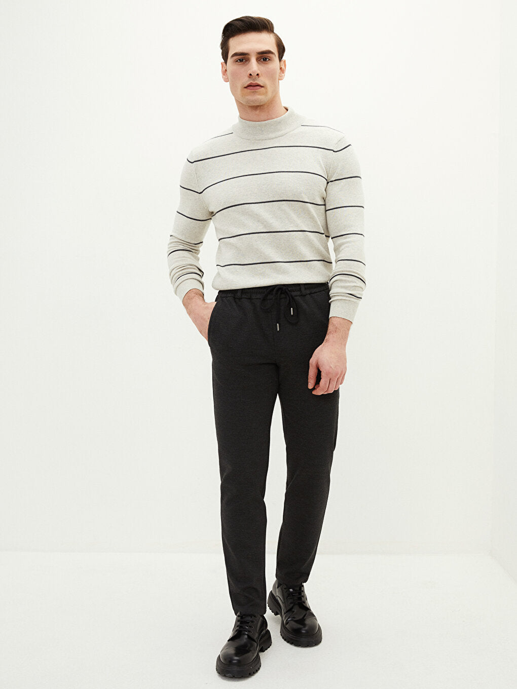 Half Turtleneck Long Sleeve Striped Men's Knitwear Sweater