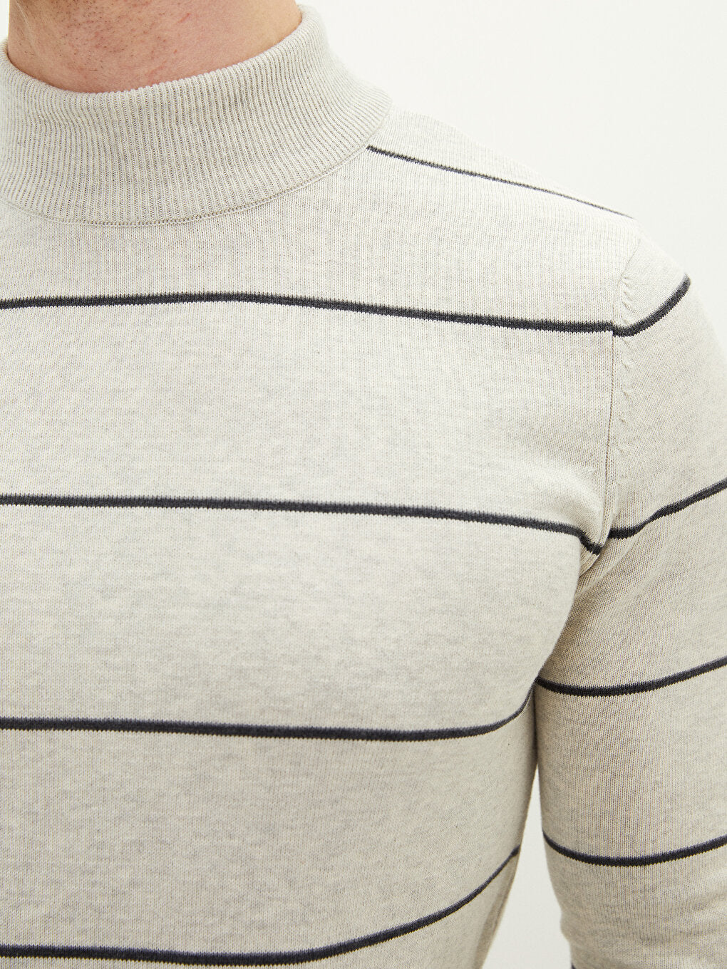 Half Turtleneck Long Sleeve Striped Men's Knitwear Sweater