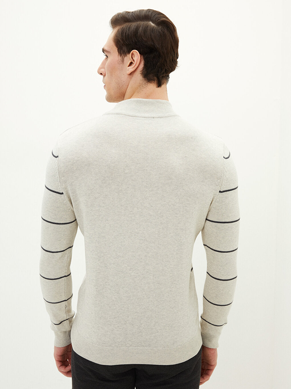 Half Turtleneck Long Sleeve Striped Men's Knitwear Sweater