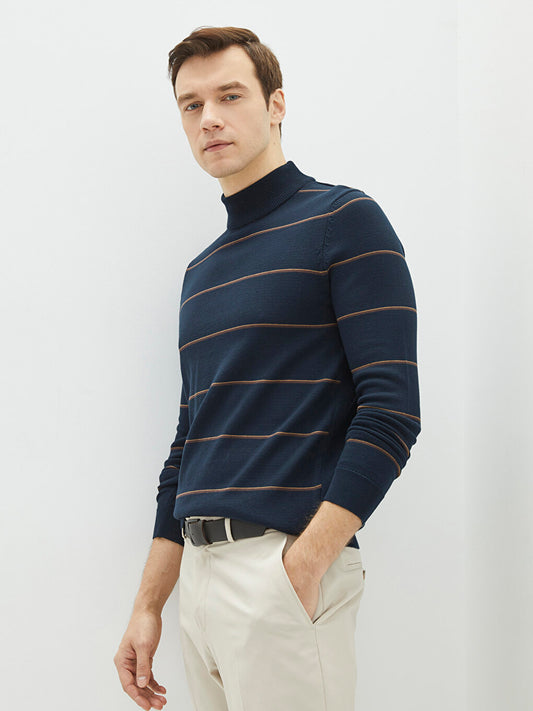 Half Turtleneck Long Sleeve Striped Men's Knitwear Sweater