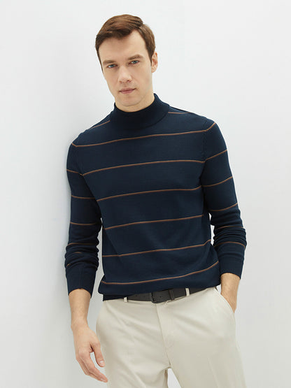 Half Turtleneck Long Sleeve Striped Men's Knitwear Sweater