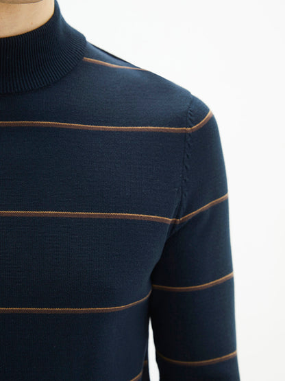 Half Turtleneck Long Sleeve Striped Men's Knitwear Sweater