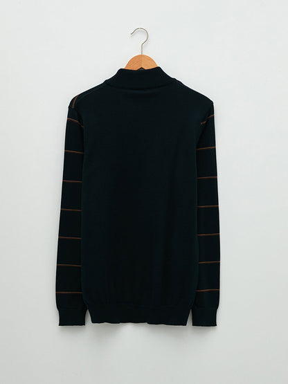 Half Turtleneck Long Sleeve Striped Men's Knitwear Sweater