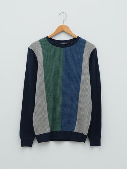 Crew Neck Long Sleeve Color Block Men's Knitwear Sweater