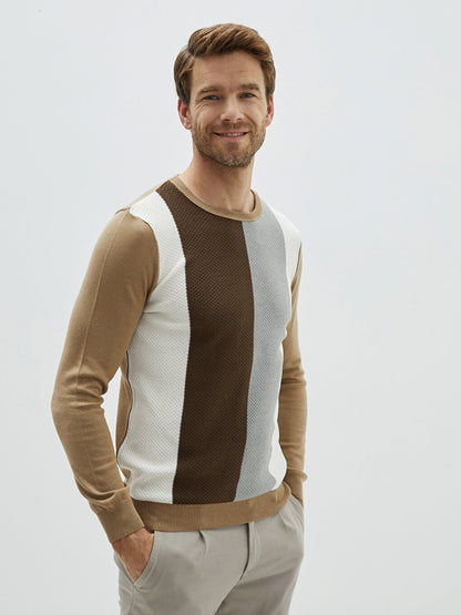 Crew Neck Long Sleeve Color Block Men's Knitwear Sweater