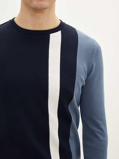 Crew Neck Long Sleeve Color Block Men's Knitwear Sweater