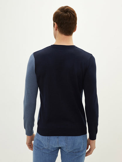 Crew Neck Long Sleeve Color Block Men's Knitwear Sweater