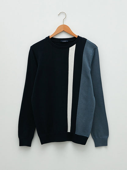 Crew Neck Long Sleeve Color Block Men's Knitwear Sweater