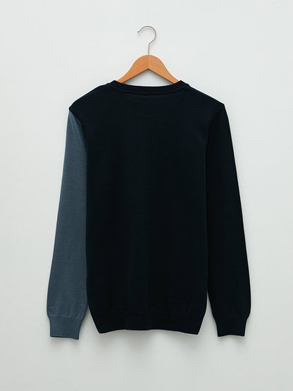 Crew Neck Long Sleeve Color Block Men's Knitwear Sweater