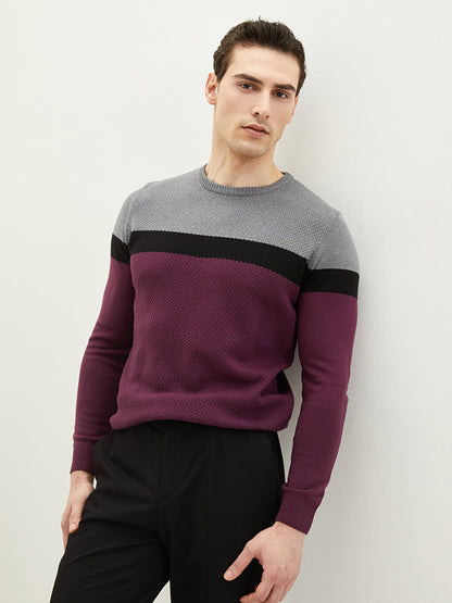 Crew Neck Long Sleeve Color Block Men's Knitwear Sweater