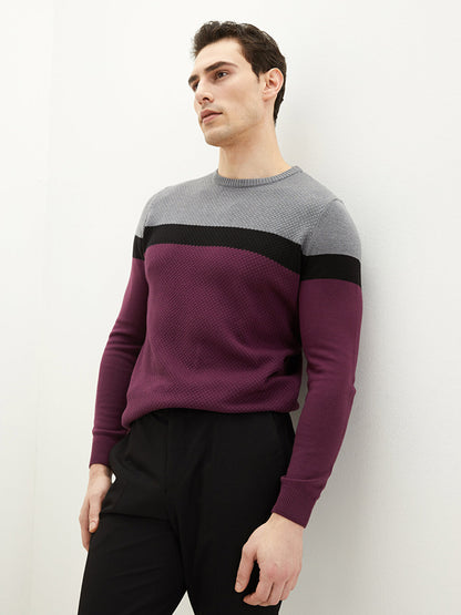 Crew Neck Long Sleeve Color Block Men's Knitwear Sweater