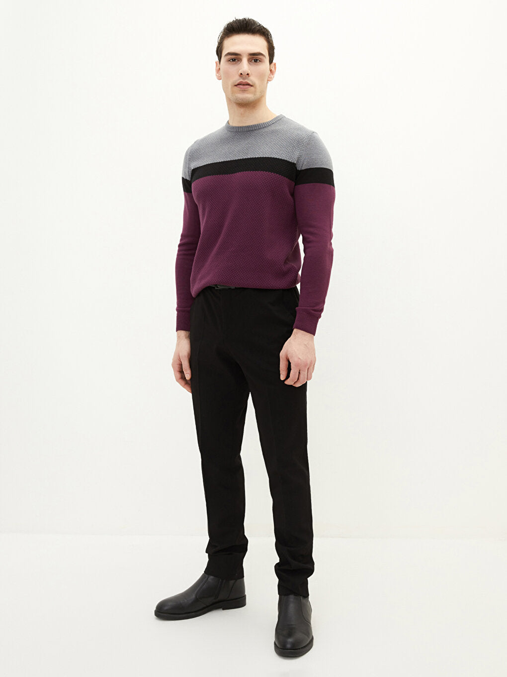 Crew Neck Long Sleeve Color Block Men's Knitwear Sweater