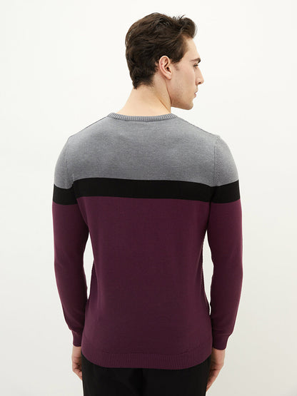 Crew Neck Long Sleeve Color Block Men's Knitwear Sweater