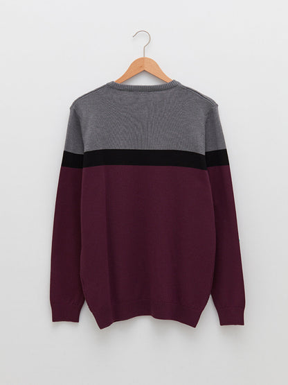 Crew Neck Long Sleeve Color Block Men's Knitwear Sweater