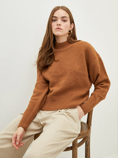 Half Turtleneck Plain Long Sleeve Women's Knitwear Sweater