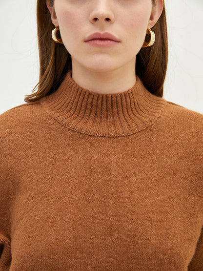 Half Turtleneck Plain Long Sleeve Women's Knitwear Sweater