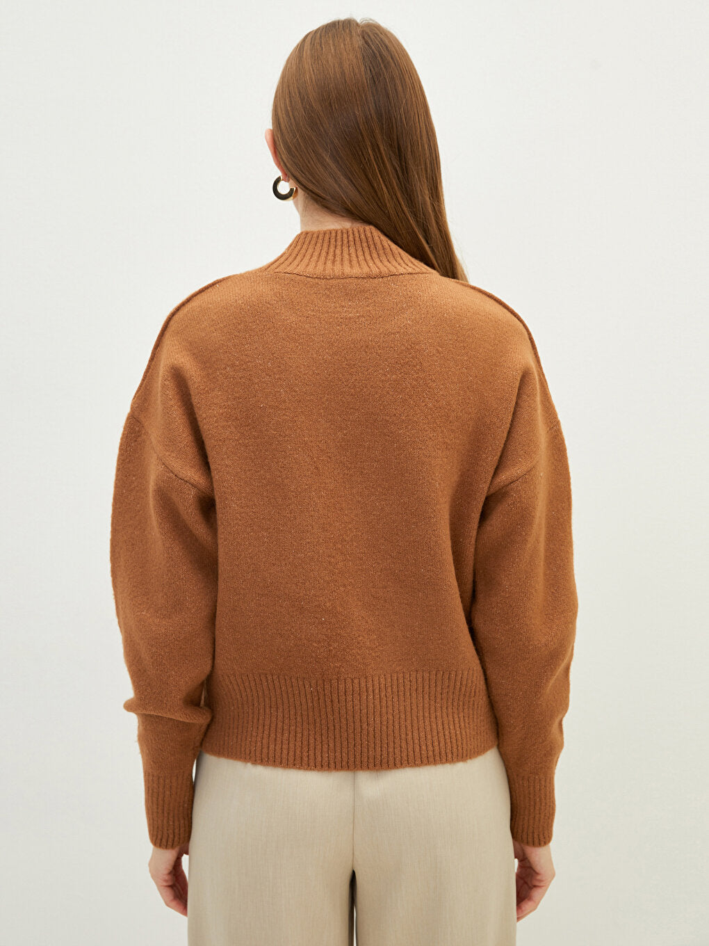 Half Turtleneck Plain Long Sleeve Women's Knitwear Sweater