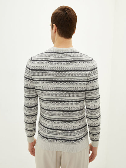 Crew Neck Long Sleeve Patterned Men's Knitwear Sweater