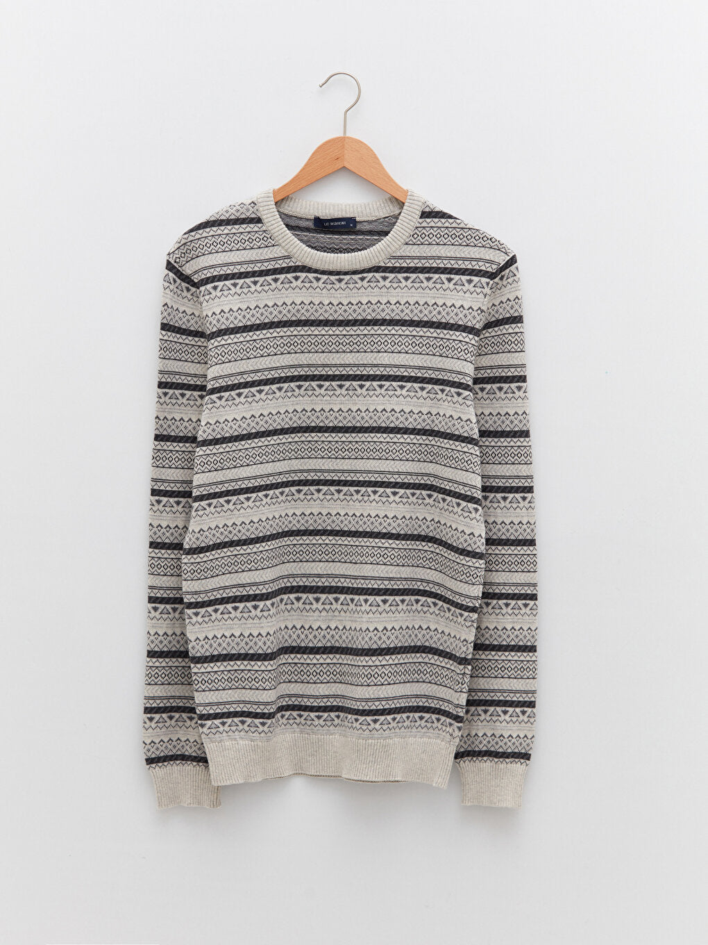 Crew Neck Long Sleeve Patterned Men's Knitwear Sweater