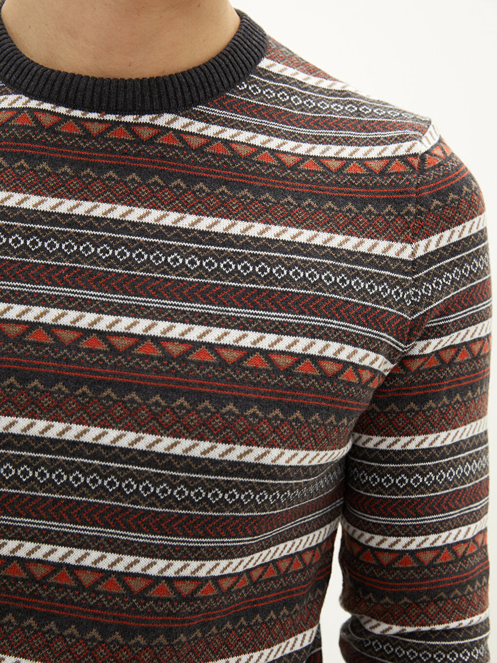 Crew Neck Long Sleeve Patterned Men's Knitwear Sweater