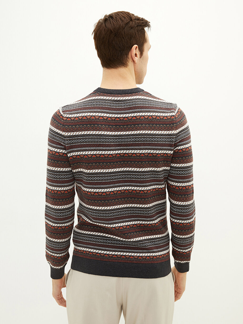 Crew Neck Long Sleeve Patterned Men's Knitwear Sweater