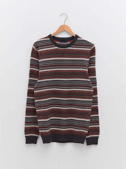 Crew Neck Long Sleeve Patterned Men's Knitwear Sweater